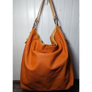 Maurizio Taiuti Orange Tan Leather Made In Italy Large Hobo Bag